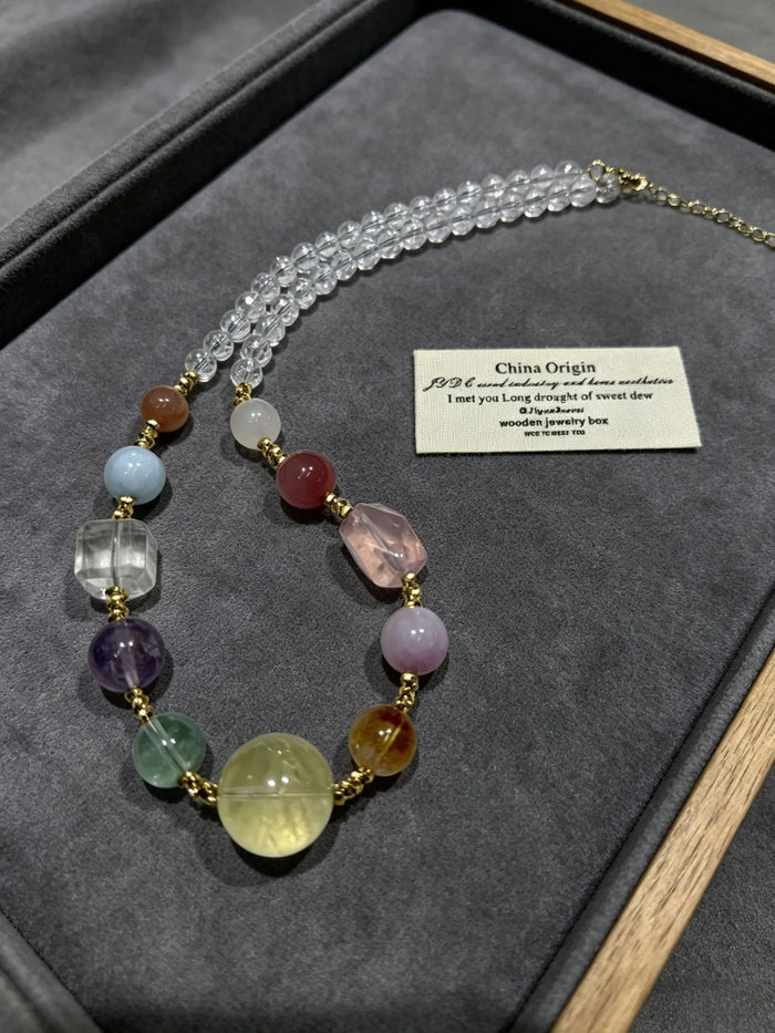 Close-up detail of citrine necklace beads — handcrafted crystal necklace for positive energy by Crystalvana