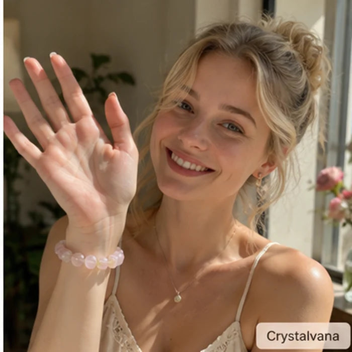 Natural Pink Quartz Gold Rutile 14mm Bracelet | Love & Abundance | Crystalvana