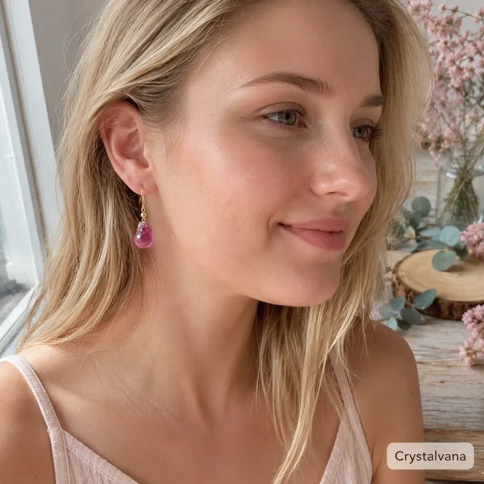 Natural red tourmaline rubellite earrings care instructions gentle clean soft cloth plate, Crystalvana