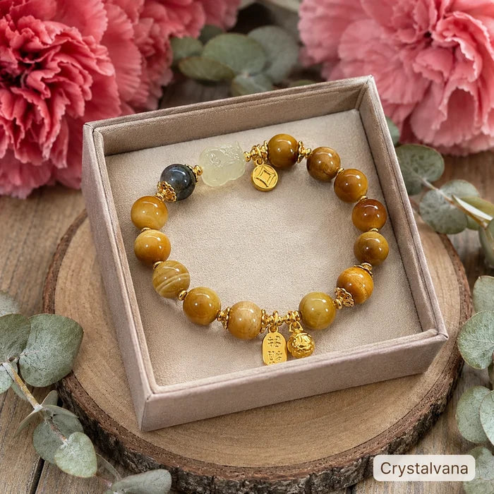Tiger eye beads golden chatoyancy close-up - detail one