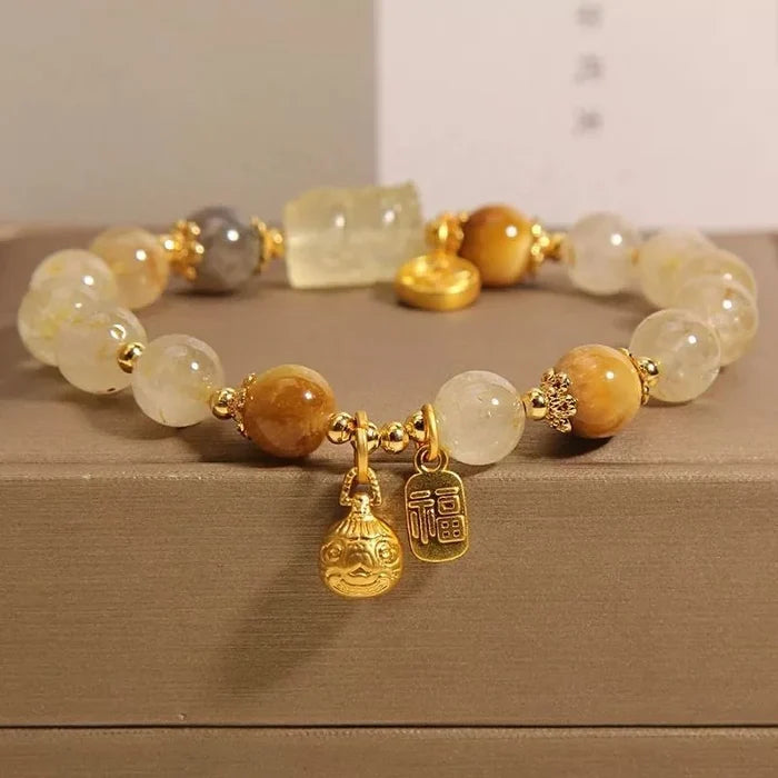 Tiger eye bracelet wealth beast charm - handcrafted crystal jewelry