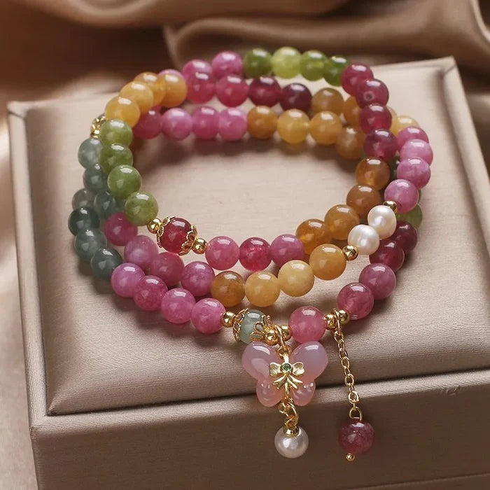 Tourmaline bracelet on display with natural lighting — healing crystal bracelet for positive energy by Crystalvana