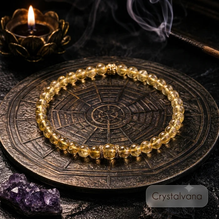 Natural Yellow Citrine Bead Necklace | Handcrafted Wealth Crystal Jewelry | Crystalvana