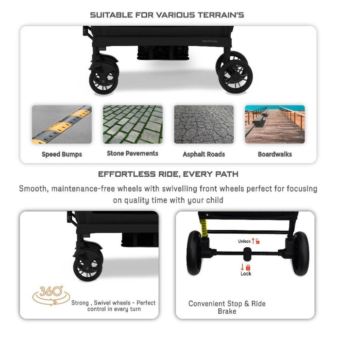 Neobreez Advi Wagon Cargo Push & Pull Foldable Double Stroller (Black)