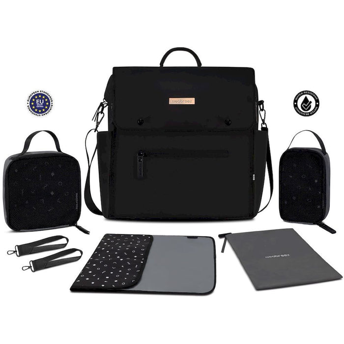 Neobreez Diaper Backpack With Changing Mat, Wet Bag, Pouches Set (Black)