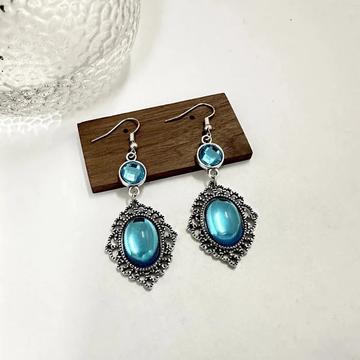 Blue tassel dangle clip-on earrings - vintage Hong Kong elegance
