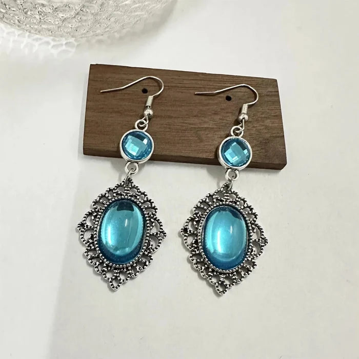 Blue crystal tassel clip-on earrings graceful drop - detail two