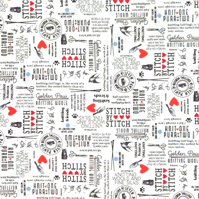 Text and design pattern on a white cotton fabric
