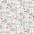 Text and design pattern on a white cotton fabric