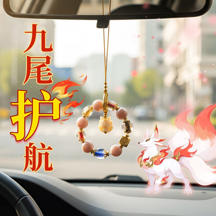 Nine-Tailed Fox charm pendant detail - handcrafted crystal phone accessory for wealth
