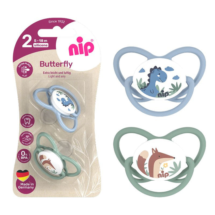 Nip Butterfly Orthodontic Soother With Ring - Size 2 (5-18 Months) - Pack of 2