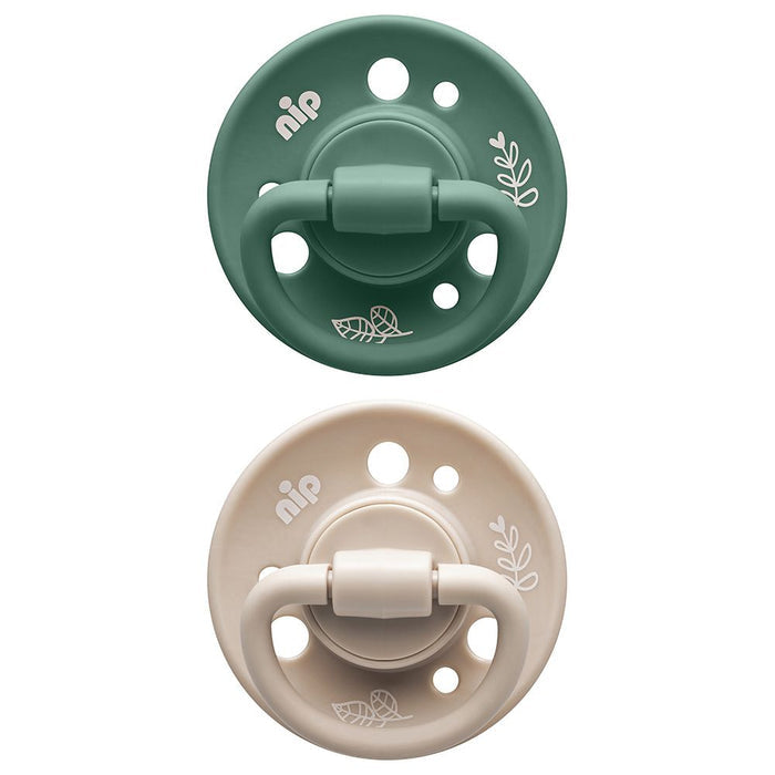 Nip Cherry Round Soother- Beige/Dark Green (0-6 Months) - Pack of 2