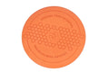 Orange Flying Disc, with hexagonal pattern and Non-stop dogwear Logo on a white background.