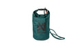 Stock image of the Multiuse Bag, a teal coloured, Non-stop branded bag, on a white background. Carabiner is clipped.
