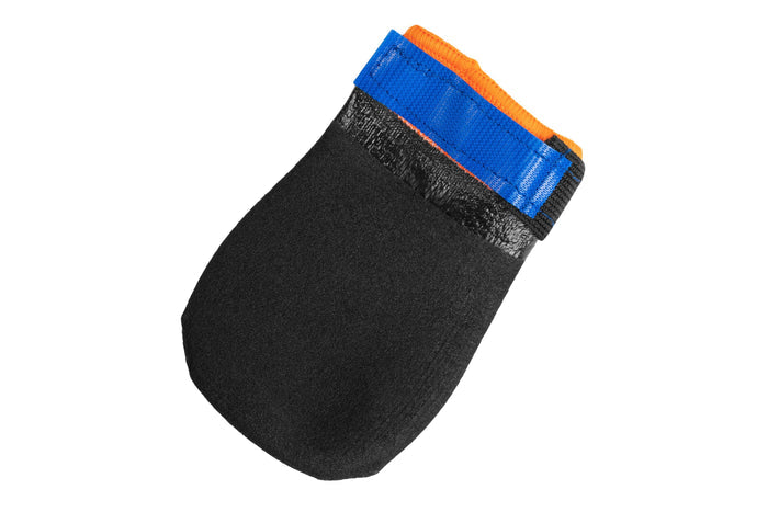Stock image of the Protector Booties, a rubber boot with coloured cinch strap detailing, on a white background.