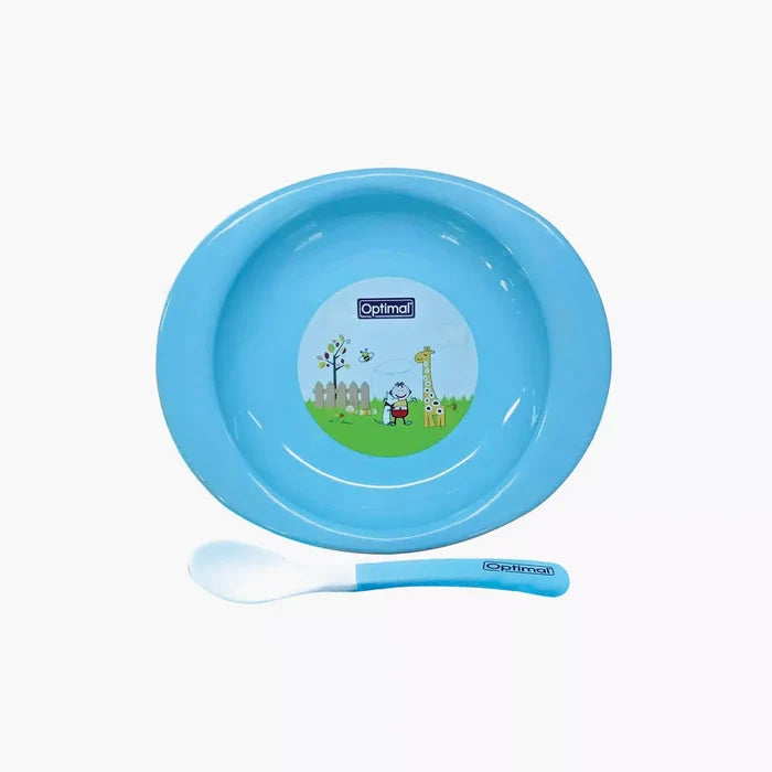 Optimal Solid Baby Feeding Plate With Spoon & Fork Set