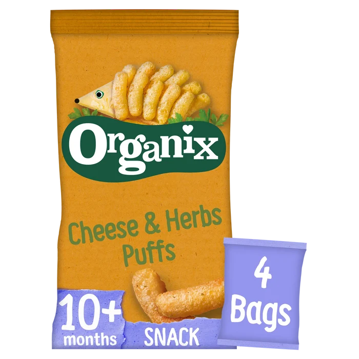 Organix Cheese & Herb Organic Finger Food Toddler Snack Corn Puffs Multipack - Pack of 4 (45g)