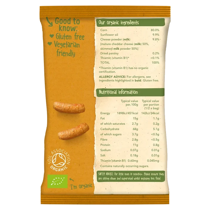 Organix Cheese & Herb Organic Finger Food Toddler Snack Corn Puffs Multipack - Pack of 4 (45g)