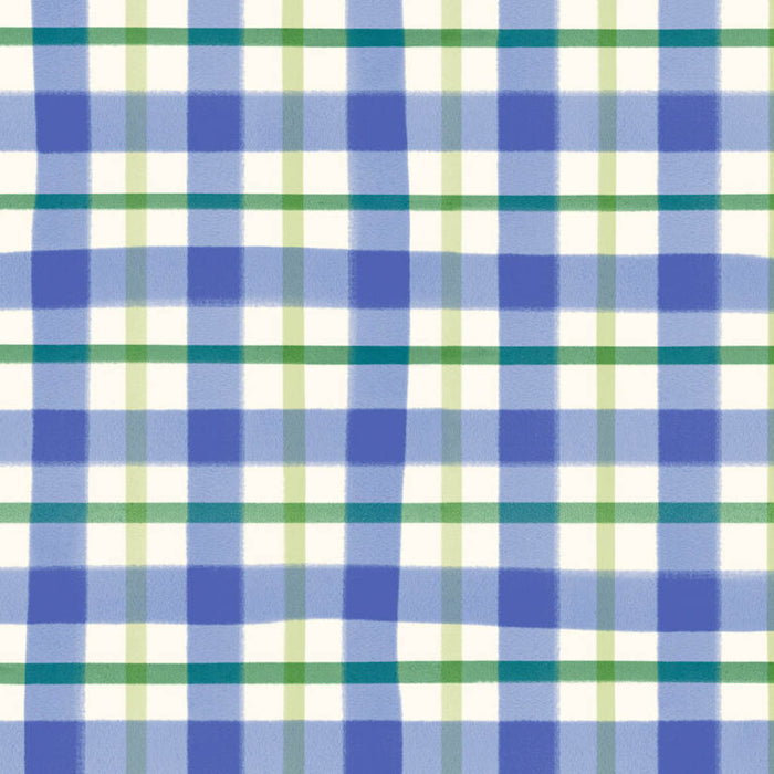 Blue check printed on a cotton quilting fabric