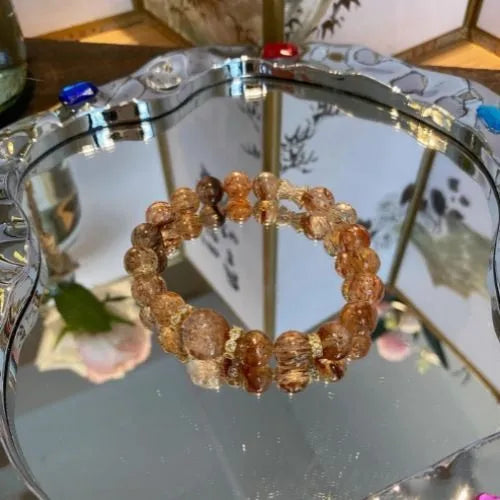 Premium Black Gold Super Seven crystal bracelet sunstone citrine healing stone jewelry by Crystalvana