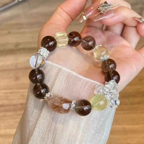 Detail texture of citrine natural stone surface — healing crystal bracelet for healing and wellness by Crystalvana