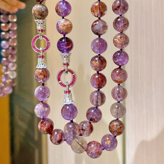 Purple phantom quartz choker necklace - full view