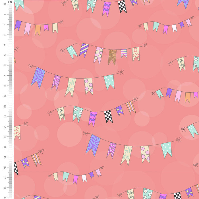 Bunting printed on a salmon pink cotton fabric
