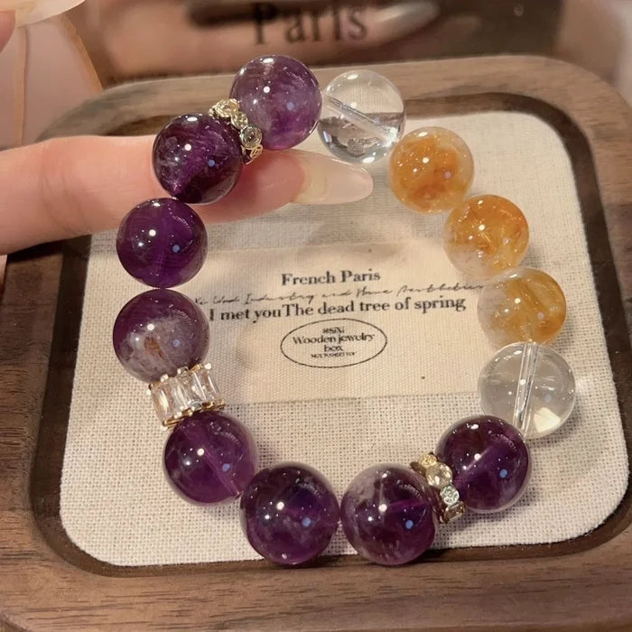 Prosperity Amethyst Phantom and Citrine bracelet for wealth and dreams, Crystalvana