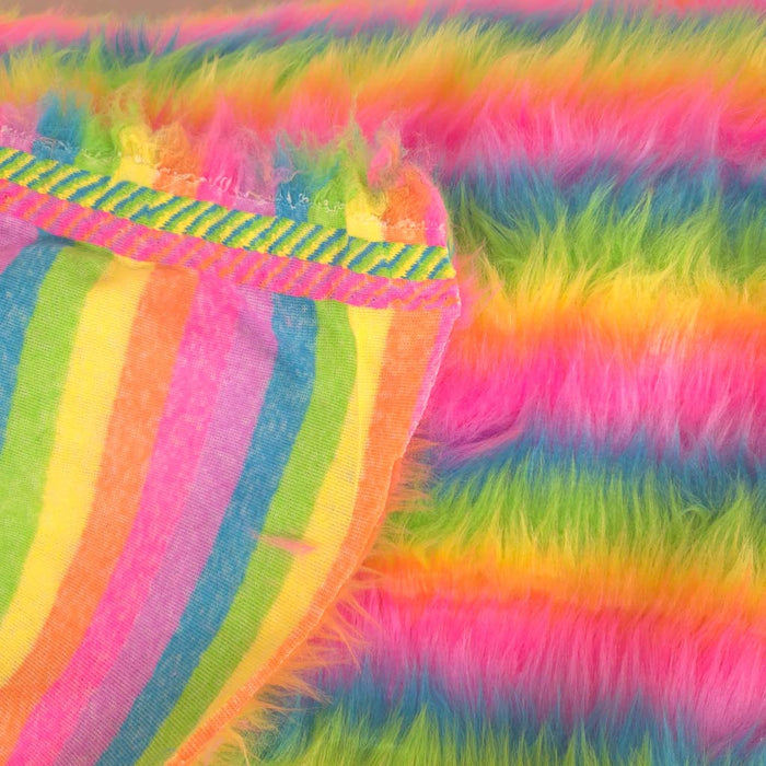 The back of rainbow coloured acrylic fur
