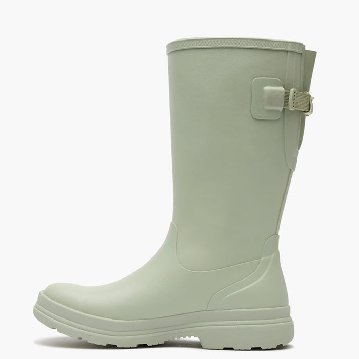 Light green rain boot on a white background