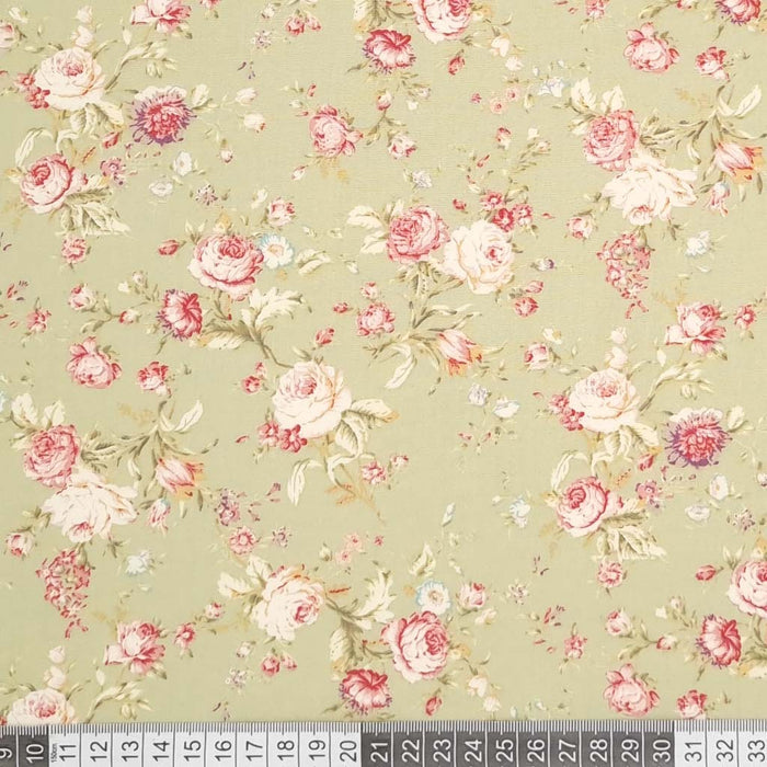 Green coloured floral Rose & Hubble cotton poplin fabric