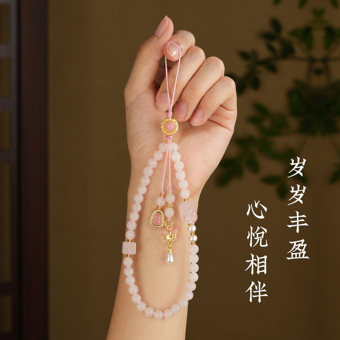 Rose quartz love phone charm - full view