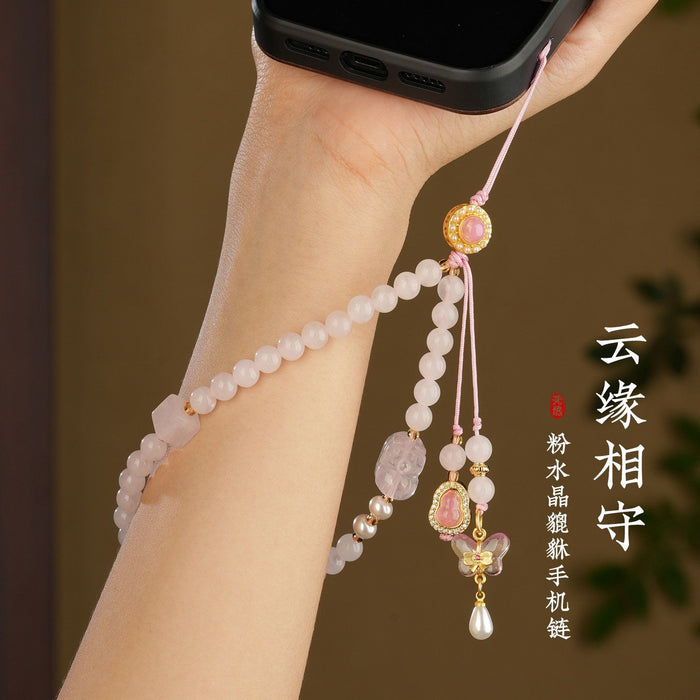 Pearl beaded phone strap detail two