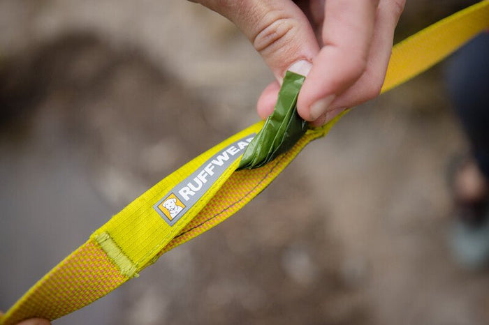 Lifestyle image of the Hi & Light Lead, showing the poop bags being pulled out.