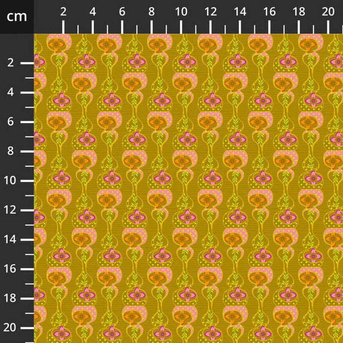 Patterned fabric with a measurement scale on a green background