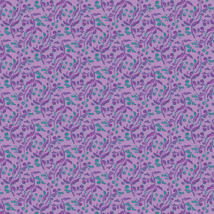 Purple and teal patterned cotton quilting fabric texture