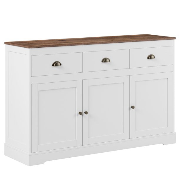Sideboard Storage Cabinet with 3 Drawers & 3 Doors Buffet Cabinet for Dining Room, White