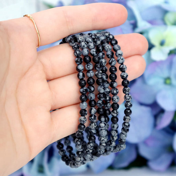 Snowflake Obsidian Beaded Bracelet – natural Snowflake Obsidian crystal bracelet by Crystalvana