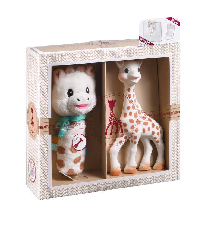 Sophie la Girafe Sophiesticated Set gift bag with Sophie teether and Pouet Rattle