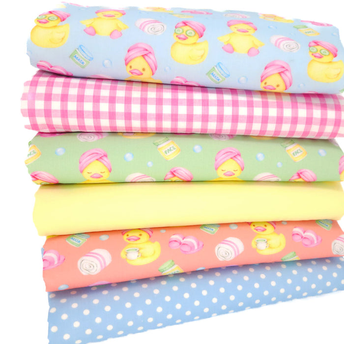 Rubber ducks feature in a fat quarter bundle of 6 fabrics