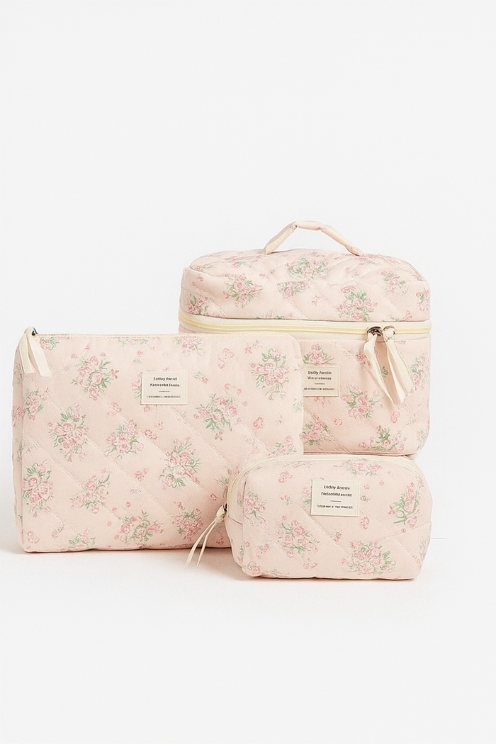 Spring Pink Floral Makeup & Toiletry Travel Bag (3 Pcs)