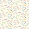 Pattern of butterflies and flowers on a light cotton quilting fabric