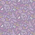 Butterflies printed on a lilac cotton quilting fabric