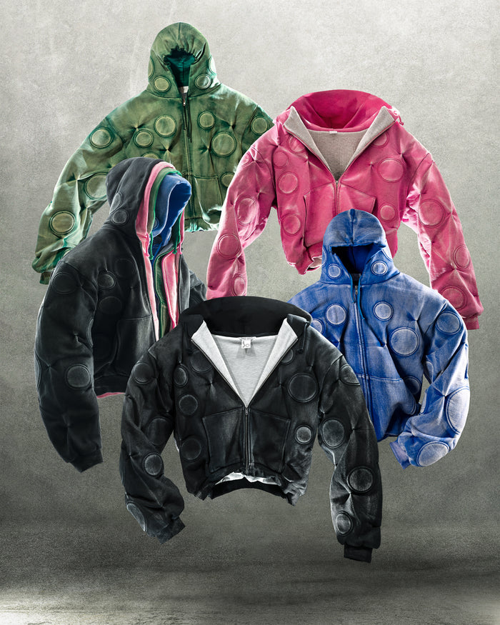 STEALTH BLACK 'OXYGEN' PADDED ZIP-UP HOODIE