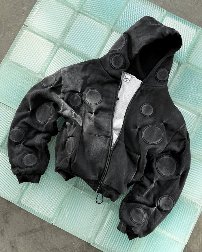 STEALTH BLACK 'OXYGEN' PADDED ZIP-UP HOODIE