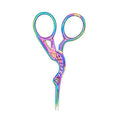Multicolored stork embroidery scissors on a white background