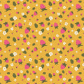 Strawberries printed on an ochre cotton quilting fabric