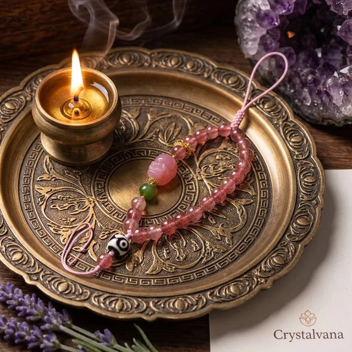 Strawberry Quartz Crystal Phone Charm | Joy & Creativity | Crystalvana