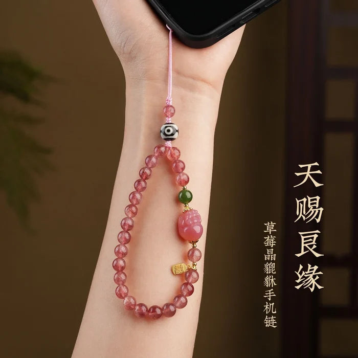 Strawberry Quartz crystal phone charm for joy and creativity, Crystalvana