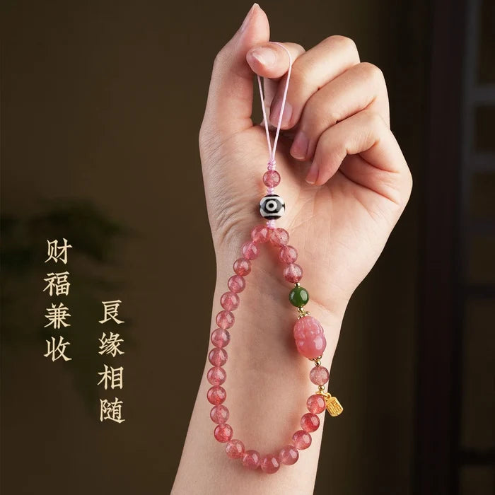 Strawberry Quartz crystal phone charm for joy and creativity, Crystalvana